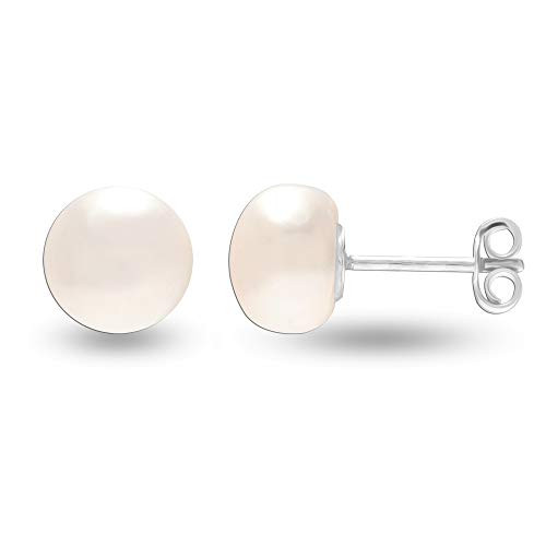 LeCalla Flaunt Sterling Silver Jewelry Half-Round 9 MM Pearl Stud Earrings for Women