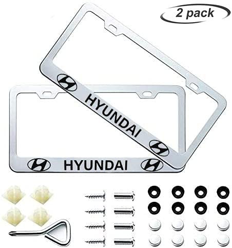 2Pcs License Plate Frames for Hyundai , Premium Matte Aluminum Alloy License Plate Holder, with Screw Caps Cover Set, Applicable to US Standard Car License Plate Tag-Silver-