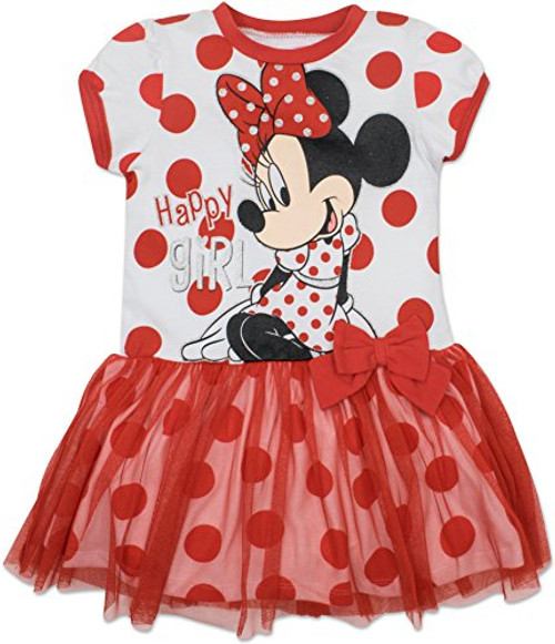 Disney Toddler Girls' Minnie Mouse Tulle Dress, White with Red Polka Dots -4T- Disney Toddler Girls' Minnie Mouse Tulle Dress, White with Red Polka Dots -4T-