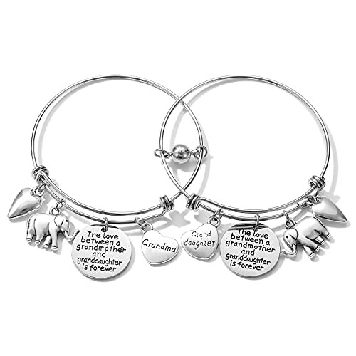 Grandma Bracelet Magnetic Charm Bangle Grandmother And Granddaughter Matching Jewelry Gift Nana Elephant Heart Stainless Steel Expandable Wire Bangle Bracelets