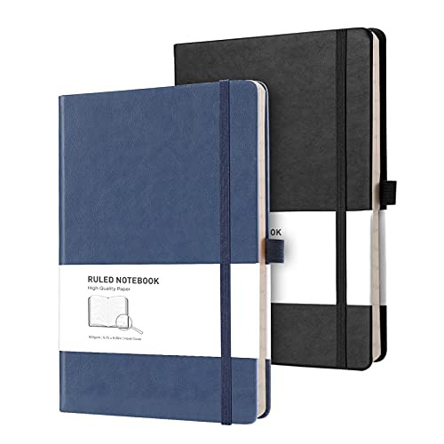 RETTACY Lined Journal Notebook Hardcover 2 Pack - A5 College Ruled Writing Notebook with 376 Numbered Pages,100gsm Thick Paper 5.75'' x 8.38''