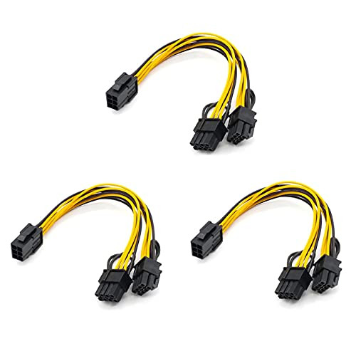 Graphics Card 6 Pin to Double 8 Pin 6 plus2 Pin PCIE Adapter Cable line, 3-Pack 6 pin to 8 pin PCI-e Express Power GPU Video Care Cable, 9Inches / 23CM -6 pin to Double 8 pin-