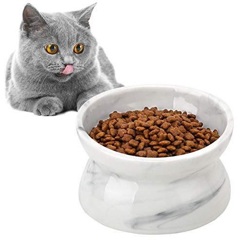 VavoPaw Raised Cat Food Bowl, Sturdy Ceramic Slant Elevated Cat Food Dishes, Tilted Angle Protect Cat's Spine, Reduce Neck Burden, Anti Vomiting Cat Bowl, Backflow Prevention, Cat Feeding Supplies