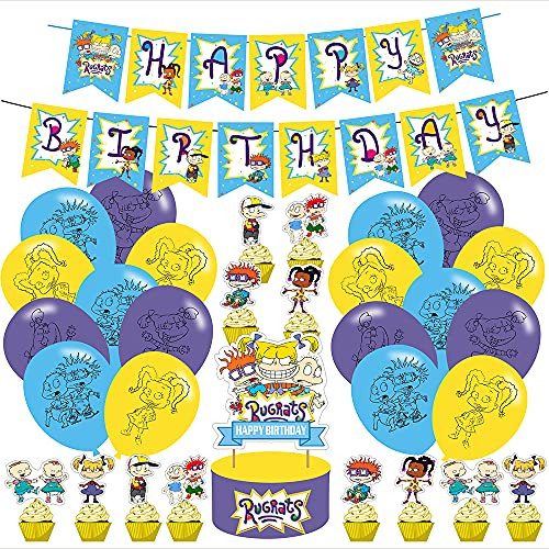 Rugrats Party Decorations, Birthday Party Supplies For Rugrats Includes Banner - Cake Topper - 12Cupcake Toppers - 18 Balloons