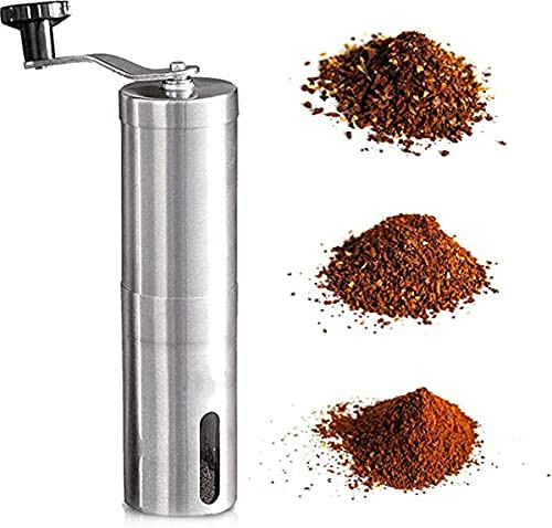 Manual Coffee Grinder with Adjustable Setting - Conical Burr Mill and Brushed Stainless Steel Whole Bean Burr Coffee Grinder Suitable for Camping and Home Usefor Aeropress, Drip Coffee, Espresso, French Press, Turkish Brew Manual Coffee Grinder with Adjustable Setting - Conical Burr Mill and Brushed Stainless Steel Whole Bean Burr Coffee Grinder Suitable for Camping and Home Usefor Aeropress, Drip Coffee, Espresso, French Press, Turkish Brew