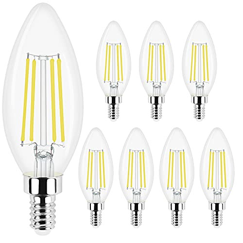 Dimmable Chandelier Light Bulbs, E12 Candelabra LED Bulbs 60 Watt Equivalent, Honesorn 6W 5000K Daylight White 600 LM B11 Candle Bulbs, Clear Filament Candelabra Light Bulbs, 8 Pack