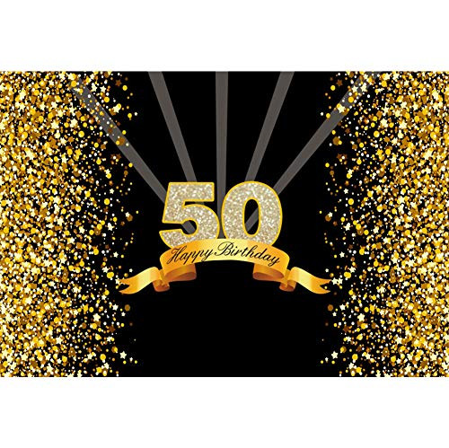 Baocicco 5x3ft Happy 50th Birthday PhotoCall Backdrop Golden Shiny Glitter Gold and Black Fifty Years Old Photography Backgound for Adult Birthday Party Supplies Decoration Photobooth Studio Props Baocicco 5x3ft Happy 50th Birthday PhotoCall Backdrop Golden Shiny Glitter Gold and Black Fifty Years Old Photography Backgound for Adult Birthday Party Supplies Decoration Photobooth Studio Props