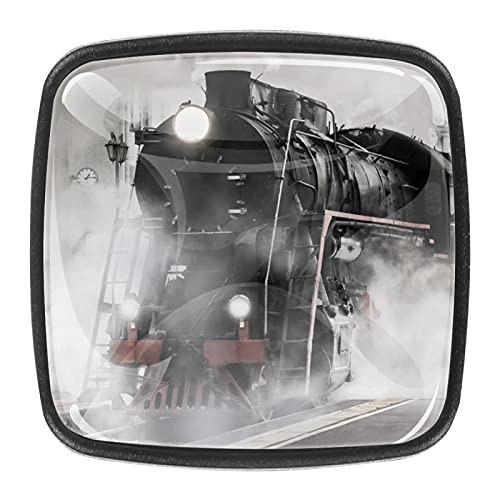 Kitchen Cabinet Knobs Set of 4 - Pull Knobs Drawer and Dresser Handles - Vintage steam Engine Train