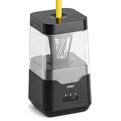 Deli Pencil Sharpener, Electric Pencil Sharpener for Colored Pencils, Auto Stop, USB/Battery Sharpener for kids, Black