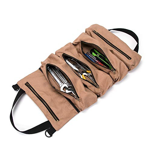Super Tool Roll, Large Wrench Roll, Big Tool Roll Up Bag, Waxed Canvas Tool Organizer Bucket, Tool Roll Up Pouch, Handy Small Tools Tote Carrier,Tool Pouch Sling, Car Back Seat Organizer