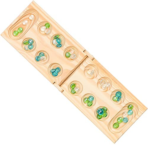 Mancala Board Game for Adults Kids, Classic Wooden Mancala Board Game, Portable Travel Folding Desk Game, 2 Players Family Interactive Tabletop Game  and  Toy for Learning Numbers, Strategy  and  Risk
