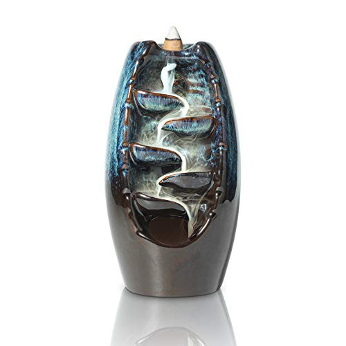 ComSaf Waterfall Backflow Incense Burner Ceramic, Handmade Censer Incense Cone Holder Smoke Fountain, Aromatherapy Ornament Office Indoor Home Decor Yoga Meditation Relaxation Gift