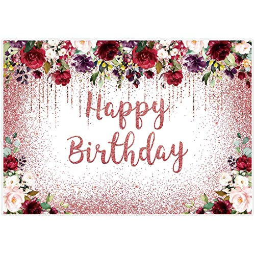 Allenjoy 7x5ft Burgundy Red Floral Birthday Backdrop Rose Gold Glitter Blush Happy Birthday Party Supplies Decoration Banner Photography Background Bachelorette Bridal Shower Wedding Girl Anniversary Allenjoy 7x5ft Burgundy Red Floral Birthday Backdrop Rose Gold Glitter Blush Happy Birthday Party Supplies Decoration Banner Photography Background Bachelorette Bridal Shower Wedding Girl Anniversary
