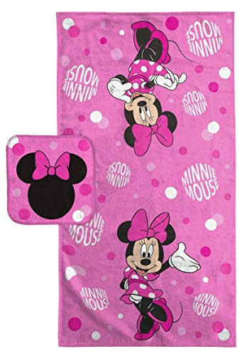 Jay Franco Disney Minnie Mouse Super Soft & Absorbent Kids 2 Piece Bath Towel & Washcloth Set - Fade Resistant Cotton Terry Towel Set (Official Disney Product)