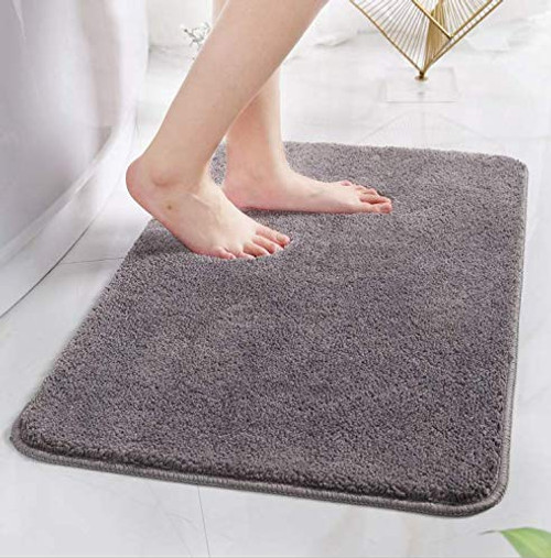 Bath Mat Bathroom Door Floor Rugs Thick Non Slip Super Soft Shaggy Plush Carpet Absorbent Area Rug Bath Shower Mat -32" x 20", Gray-