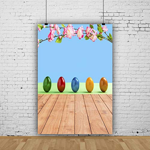 Baocicco 3x5ft Happy Easter Backdrops Easter Eggs Photography Background Colorful Eggs Sakura Branch Wood Floor Blue Green Backdrop Children Kids Adults Portraits Photo Booth Video Studio Props