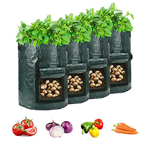 10 Gallons Potato Grow Bags 4 Packs Upgraded Plant Growing Bags Garden Vegetable Planter Ventilated Planting Pots for Tomato Onion Chili Carrot Fruits Growing Containers with Window Handles 10 Gallons Potato Grow Bags 4 Packs Upgraded Plant Growing Bags Garden Vegetable Planter Ventilated Planting Pots for Tomato Onion Chili Carrot Fruits Growing Containers with Window Handles