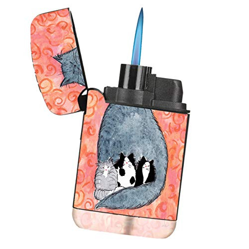 Sunshine Cases Maine Coon Brown Tabby Witchy Kitty and Mice Cat Art by Denise Every Matte Black Rubber Grip Flameless Turbo Pocket Lighter
