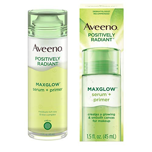 Aveeno Positively Radiant MaxGlow Hydrating Face Serum  plus Primer with Moisture Rich Soy  and  Kiwi Complex, Hypoallergenic, Non-Comedogenic, Paraben-  and  Phthalate-Free, 1.5 fl. oz