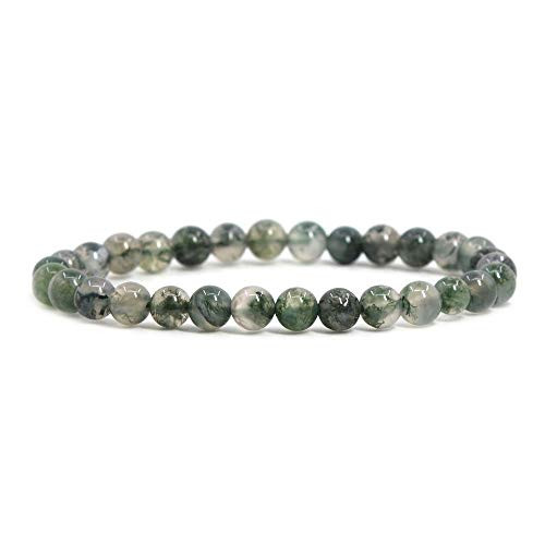Natural Moss Agate Gemstone 6mm Round Beads Stretch Bracelet 6.5 Inch