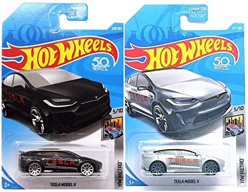 Hot Wheels Tesla Model X Black 328/365 and Tesla Model X Silver 247/365 HW Metro Bundle Set