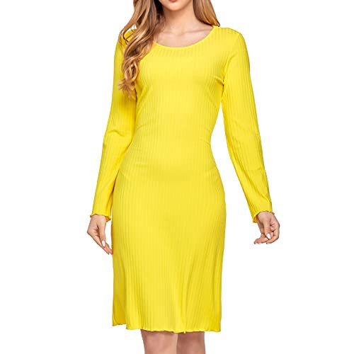 Sylanfia Womens Sexy Bodycon Dress Long Sleeve Round Neck Cocktail Party Club Ribbed Casual Tshirt Midi Dress Sylanfia Womens Sexy Bodycon Dress Long Sleeve Round Neck Cocktail Party Club Ribbed Casual Tshirt Midi Dress