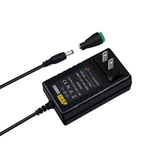 Njuone Power Supply 24V 3A AC Adapter 100-240V, 50/60HZ 24V 3A 72W AC to DC Adapter 5.5mm x 2.5mm Male Connector for LED Strip Lights DC24V, Wireless Router, CCTV Cameras