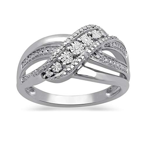 Jewelili Sterling Silver Miracle Plated Natural White Round Diamond Accent Ring, Size 7