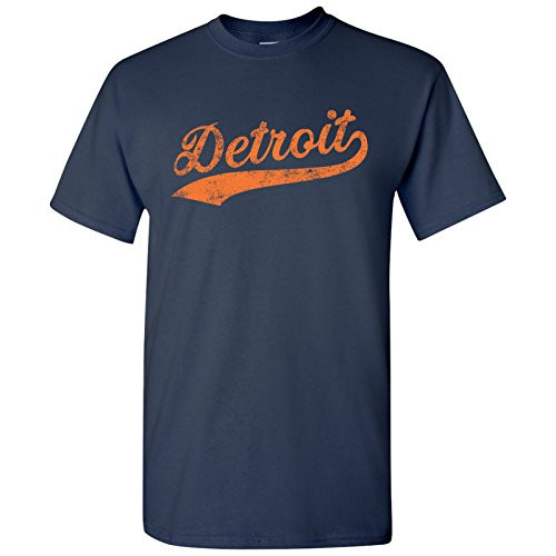 UGP Campus Apparel Detroit City Script - Hometown Pride Souvenir Basic Cotton T-Shirt - Large - Navy