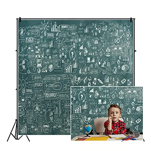 Leowefowa Back to School Backdrop 6x6ft Blackboard-Drawings Rustic Wood Floor Vinyl Photography Background New Semester Students Teacher Photo Shoot Online Course Banner