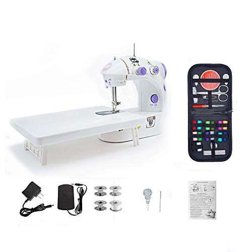 Mini Sewing Machine with Extension Table, Adjustable 2-Speed 2-Thread Sewing Machine, Portable Electric Sewing Machine with Foot Pedal, for Denim Leather etc DIY -White- -White- -Renewed-