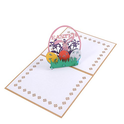 3D EASTER Bunny and Eggs Flowers Cutouts Pop Up Easter Cards Handmade Greeting Cards Holiday Gift for Easter -Beige- for Party Supplies