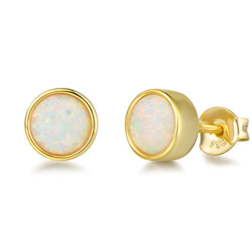 FANCIME Sterling Silver Yellow Gold Plated Created Fire Opal Round Stud Earrings October Birthstone Small Dainty hypoallergenic Earrings Fine Jewelry for Women FANCIME Sterling Silver Yellow Gold Plated Created Fire Opal Round Stud Earrings October Birthstone Small Dainty hypoallergenic Earrings Fine Jewelry for Women