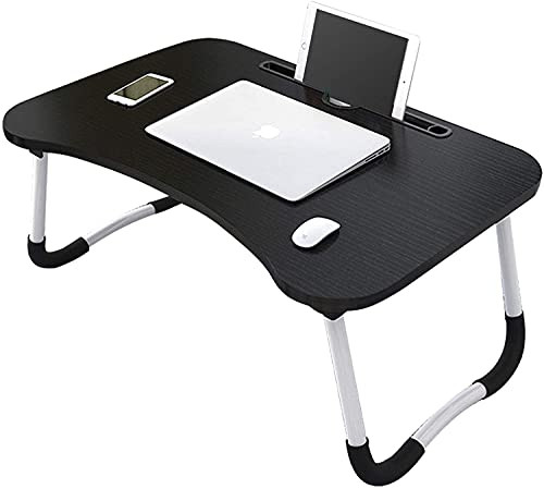Lap Desktop for Laptop, Foldable Breakfast Serving Bed Table Tray - Laptop Lap Desk with Slot Tablet, Lap Table for Bed, Writing Desk, Drawing Table for Floor  and  Bed - Black