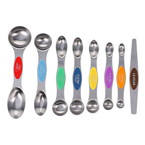 DOITOOL Kitchen Measuring Tool 8Pcs Stainless Steel Magnetic Measuring Spoons Double- Headed Spoons Teaspoon