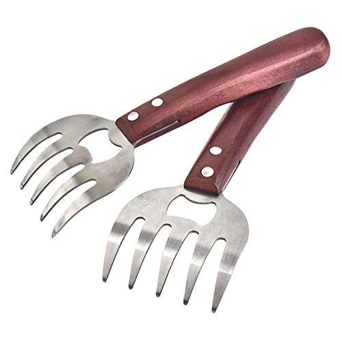 DENGNI 2Pcs Meat Shredding Claws Stainless Steel Pork Shredder Meat Claws for BBQ Shredding Pulling Turkey Chicken Claws with Wood Handle DENGNI 2Pcs Meat Shredding Claws Stainless Steel Pork Shredder Meat Claws for BBQ Shredding Pulling Turkey Chicken Claws with Wood Handle