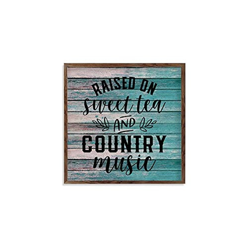 by Unbranded Frame Wood Sign, Wooden Quote Sign Raised On Sweet Tea and Country Music Wooden Plaquen, Rustic Chic Farmhouse Wooden Signs Decorations, Home Wall Art, Housewarming Gift