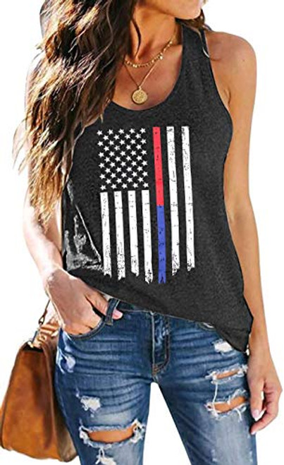 American Flag Tank Tops Women 4th of July Sleeveless Tee Tops Patriotic Shirt USA Flag Stars Stripes T-Shirt -Dark Grey, XX-Large-