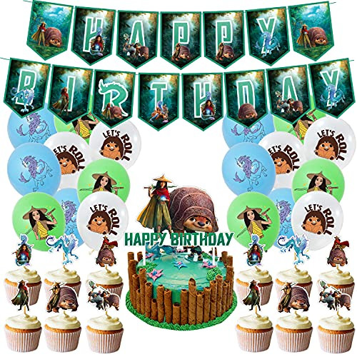 Raya and The Last Dragon Birthday Decorations Raya and The Last Dragon Burthday Party Supplies The Last Dragon party Supplies Set Include The Last Dragon Banner Balloons Cake Tops