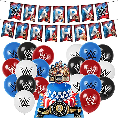 WWE party supplies birthday,wwe birthday party decorations Set includes wwe birthday banner ,cake topper,balloons, wrestling party supplies for wwe theme party decorations