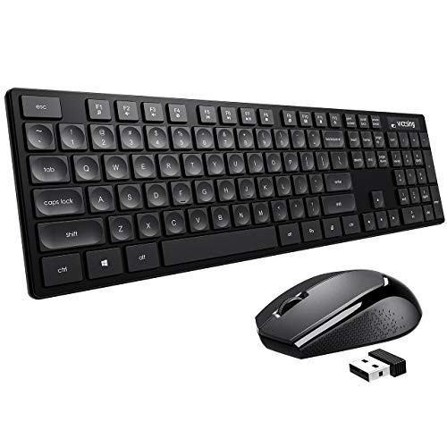 VicTsing Wireless Keyboard and Mouse Combo, Ultra-Thin Wireless Keyboard with Water-Dropping Keycaps + Portable Mouse, Long Battery Life for PC Desktop Computer Laptop Tablet - Black