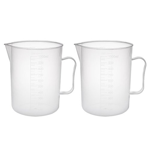 uxcell Measuring Cup 1000ml PP Plastic Graduated Beaker Clear with Handle for Lab Kitchen Liquids 2pcs