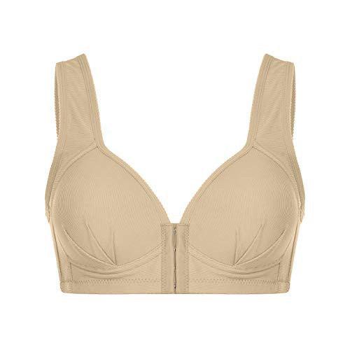 SAMCBANDU Front Closure Bras for Women, Plus Size Full Coverage Ealstic Push Up Everyday Bras Wirefree Yoga Bras -Beige, Medium-