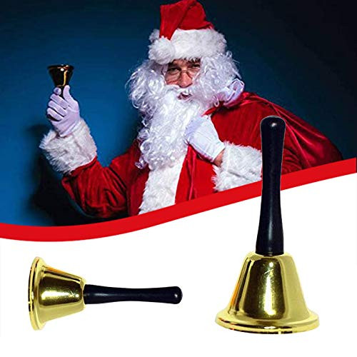 Christmas Hand Jingle Bells - Hand Sleigh Bells Decoration Bells Musical Instrument - Handle Handbells Metal Handbells Musical Percussion for Schools - Christmas Bells -2PC-