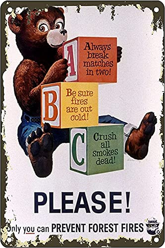 kegill Please Only You Can Prevent Forest Fires Smokey Bear Metal Tin Sign Wall Decor Fun Decoration for Home Kitchen Bar Room Garage Vintage Retro Poster Plaque