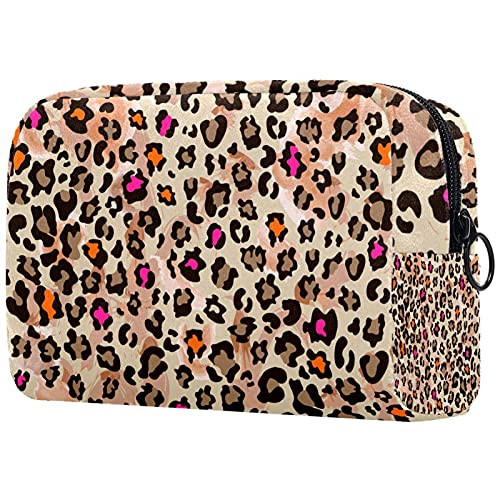 Leopard Brown Portable Makeup Bags Printed Cosmetic Bag,Cosmetic Bag for Women Travel Cosmetic Bag Makeup Pouch Bag Toiletry Bag