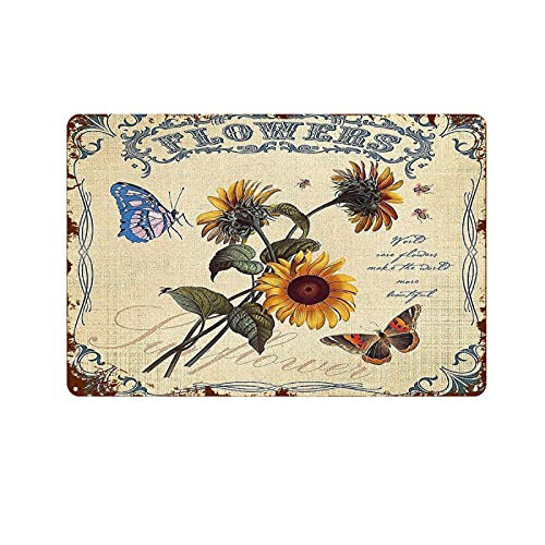 Kegill Vintage Sunflower Tin Signs Wall Decor Funny Decoration for Home Kitchen Bar Room Garage Vintage Retro Metal Signs 12"x8" Inch