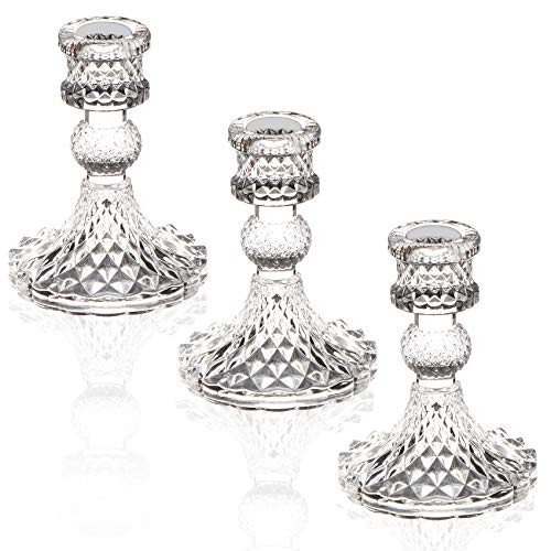 ENJINKAIL Glass Candle Holder - Taper Candlestick Holders, Decorative Candle Sticks Set of 3, for Formal Events, Wedding, Church, Fall, Holiday DeCor, Table Centerpiece Decoration