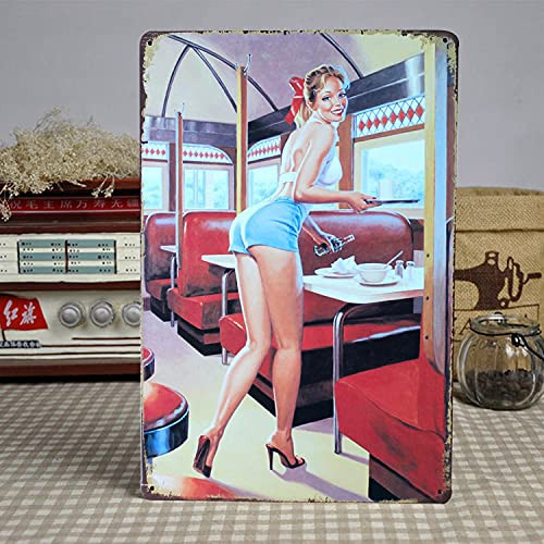 Vintage Cute Girl Tin Sign Retro Style Sign Vintage Wall Decor for Garage Club Bar Wall Decoration Aluminum Metal Sign 8x12 INCH