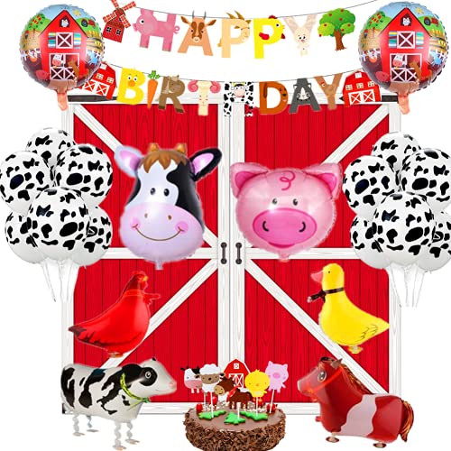 31 PCS Farm Animal Balloons Birthday Party Decor Decoration Farm Birthday Party Supplies Cow Balloons for Animal Birthday